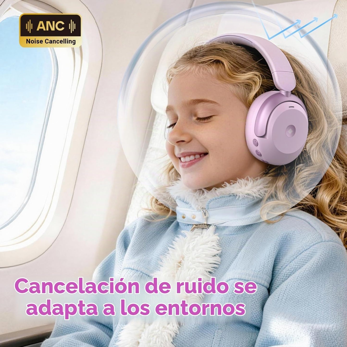 iClever Auriculares BTH20 con cancelación activa de ruido para niño...
