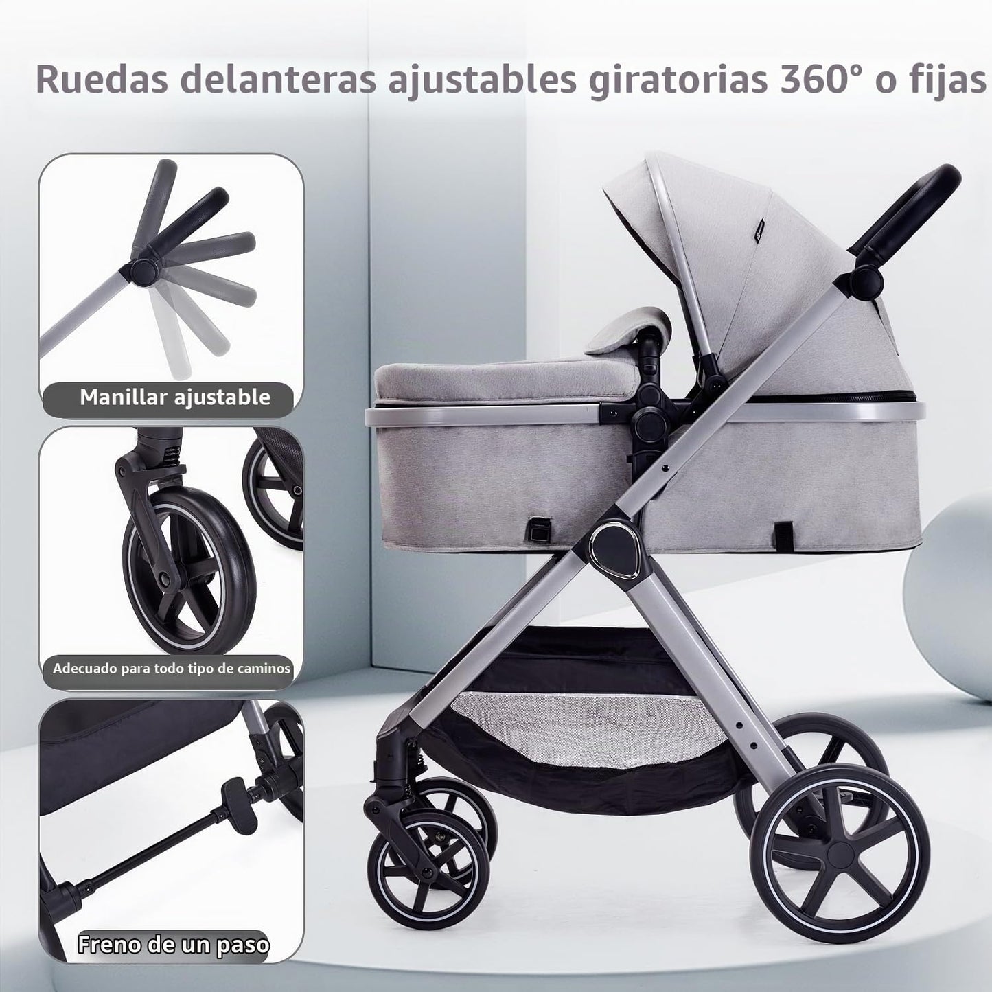 LORTSYBAB Cochecito de bebé 2 en 1, cochecito convertible para reci...
