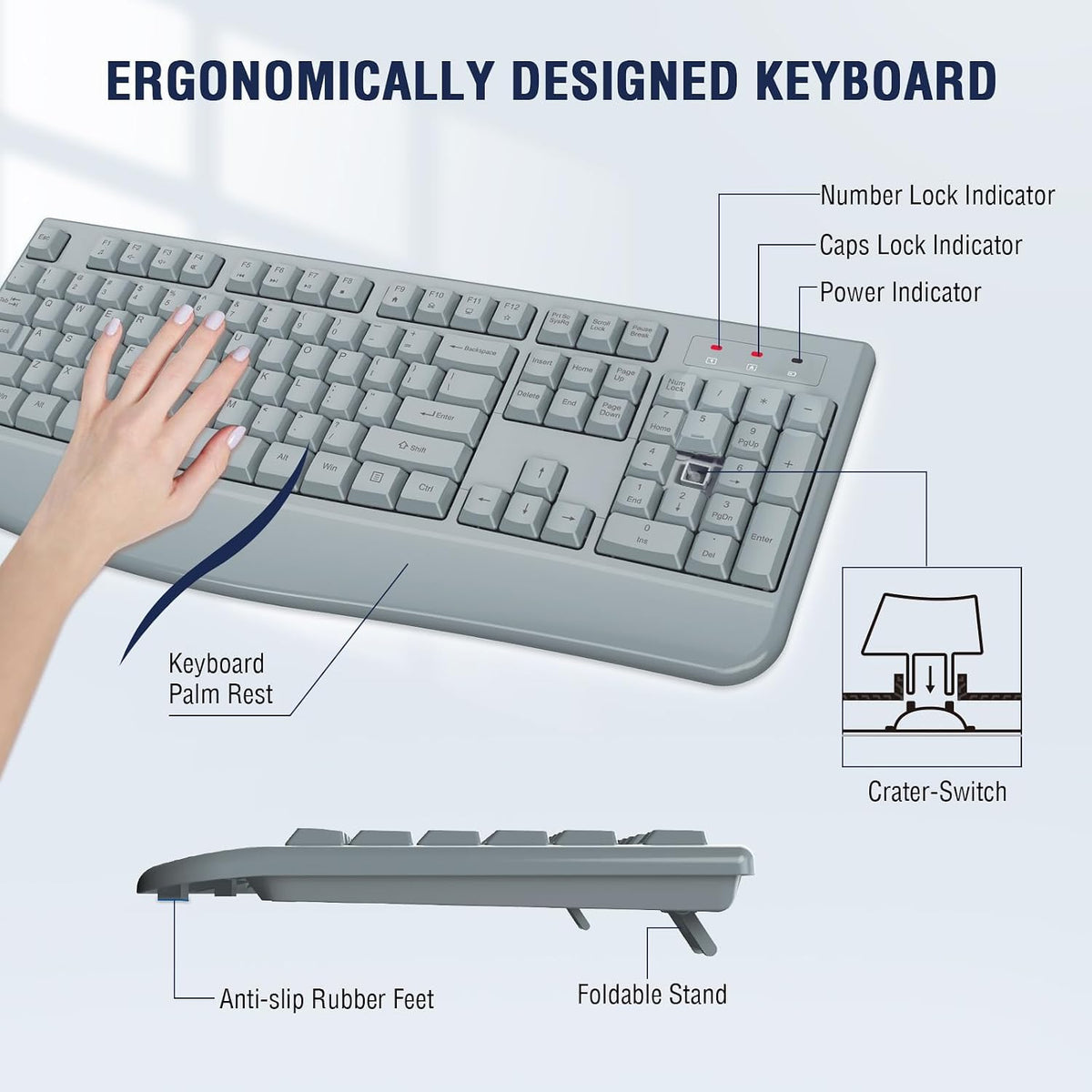 EDJO - Combo de teclado y mouse inalámbricos, teclado ergonómico de...