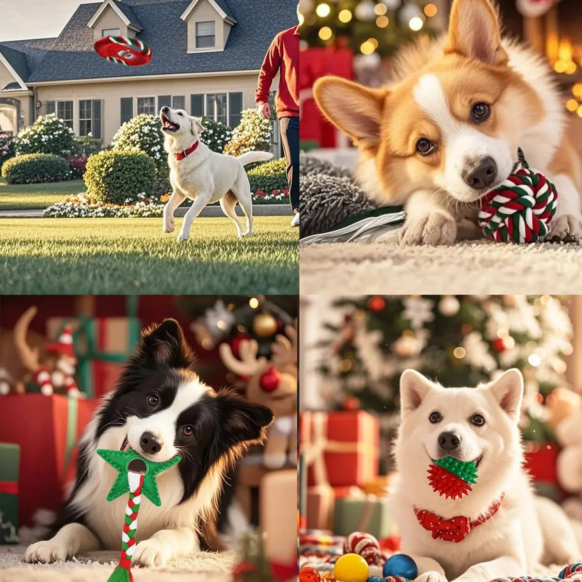 Juguetes de Navidad para perros, paquete de 15, juguetes de goma pa...