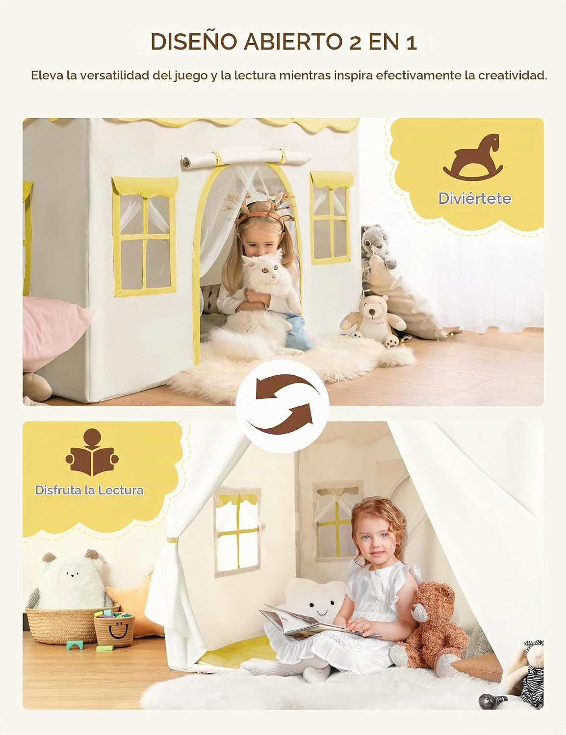 Besrey Tienda de campaña para niños 2 en 1 con alfombrilla acolchad...