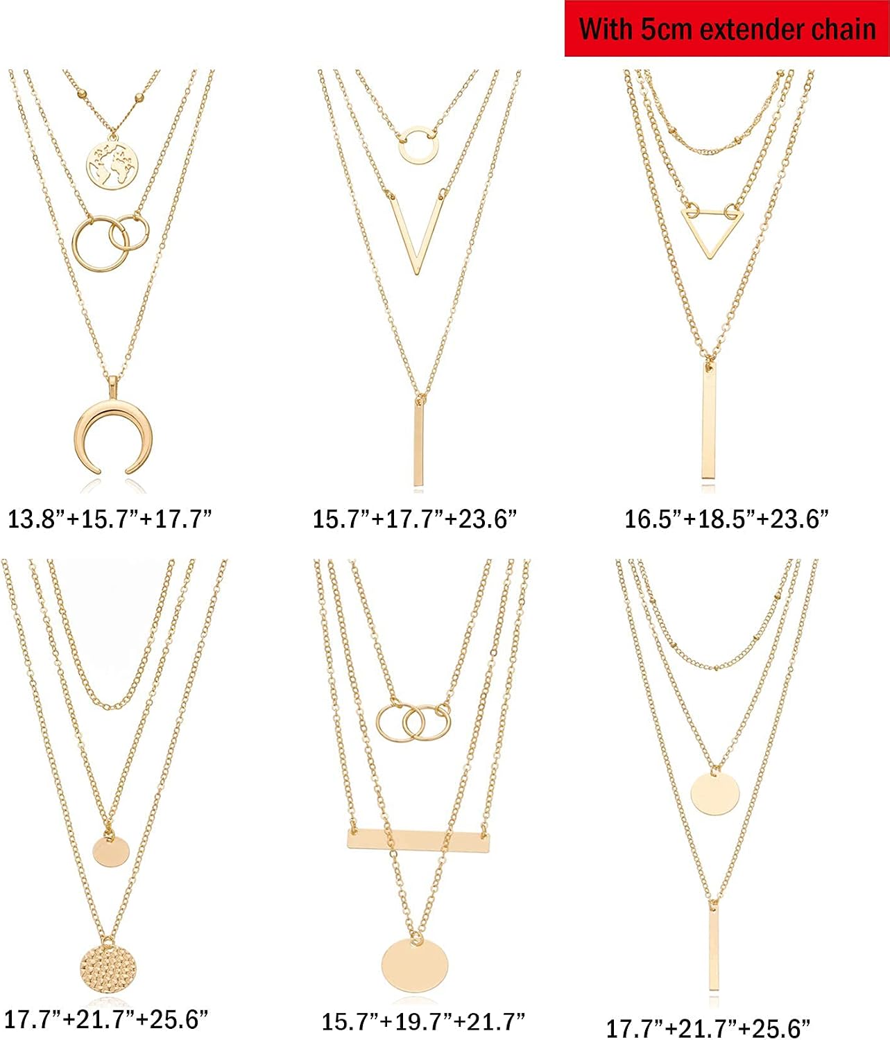 Biokia 6 collares en capas para mujer, collares largos de oro, garg...