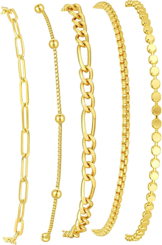Striviio Pulseras de oro para mujer, chapado en oro de 14 quilates,...