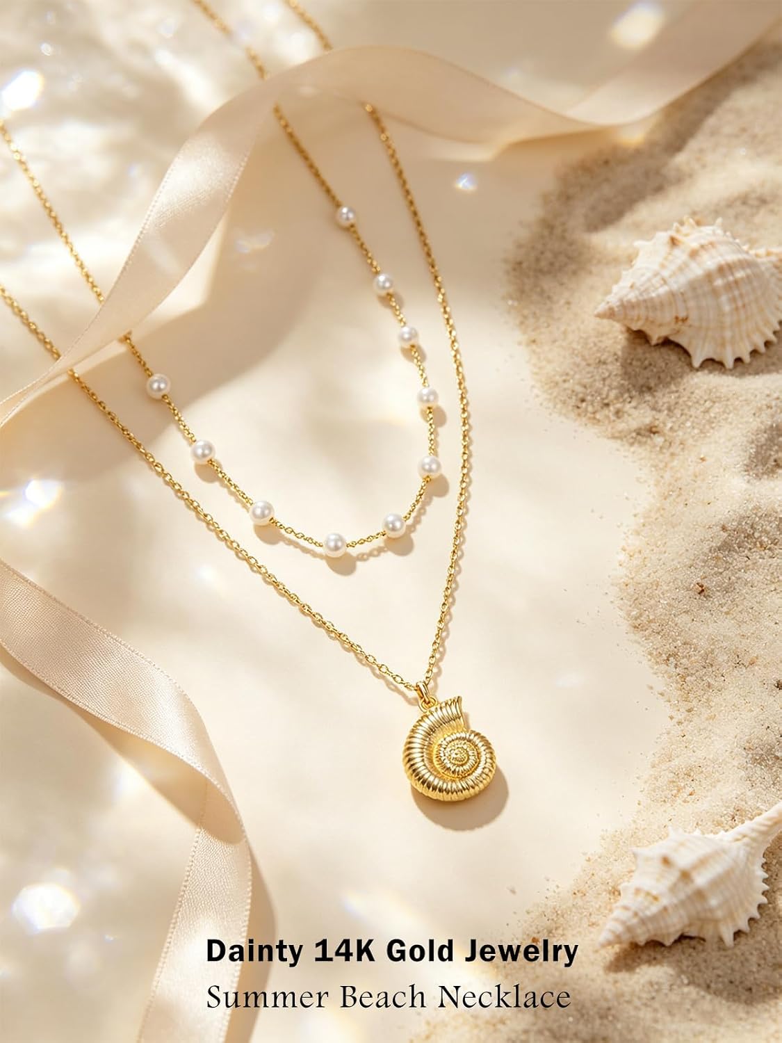 SilvecFantasy Collares en capas de oro de 14 quilates Ocean Beach p...