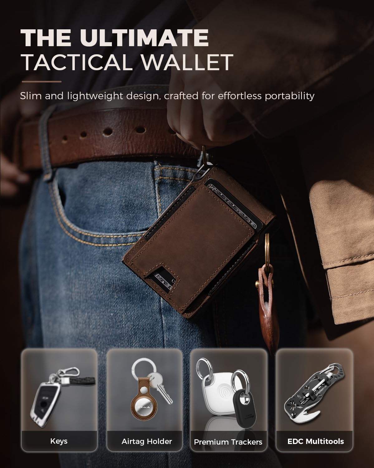 LORZOR Cartera táctica de piel auténtica para hombre, tarjetero des...