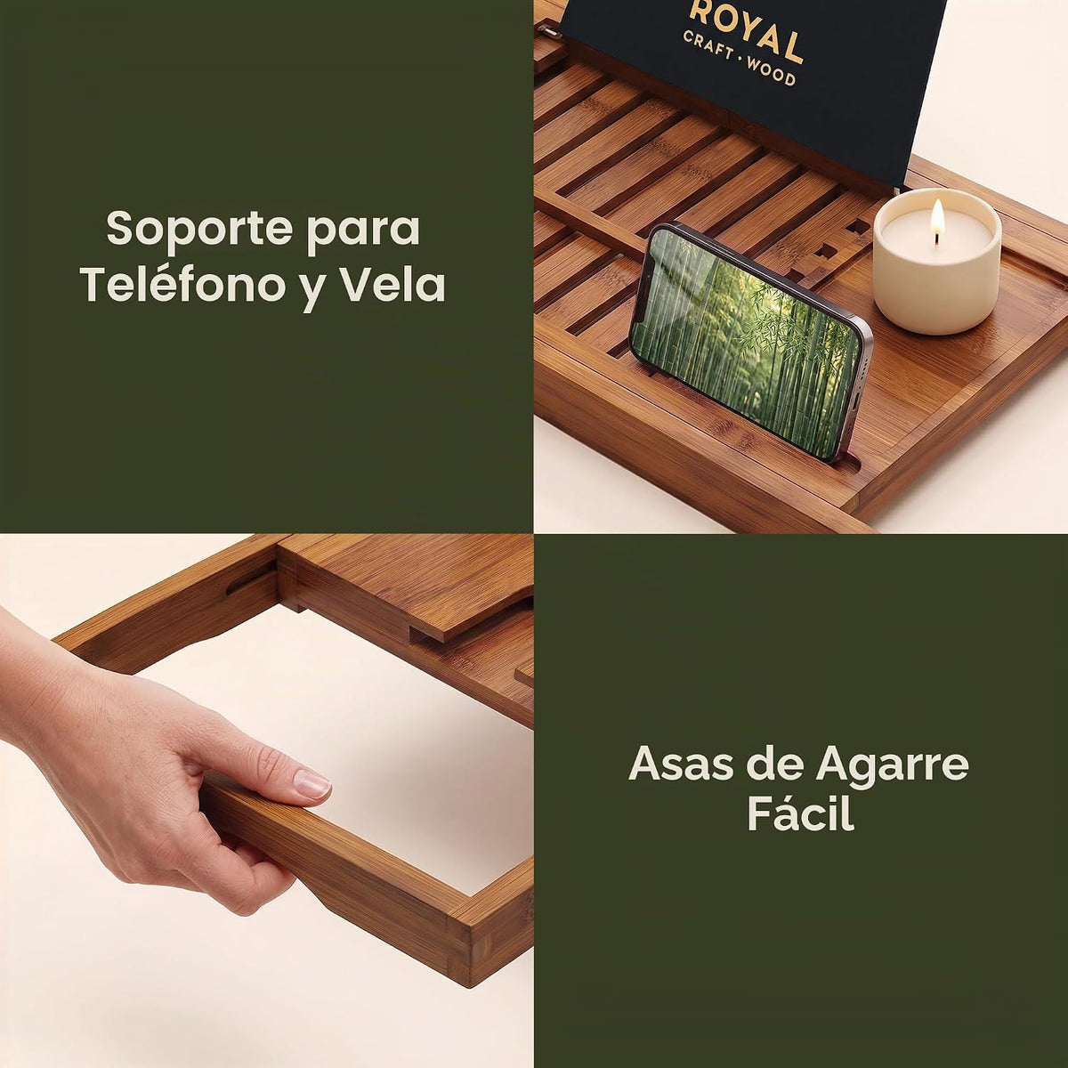 ROYAL CRAFT WOOD Bandeja de bañera plegable de alta calidad, bandej...