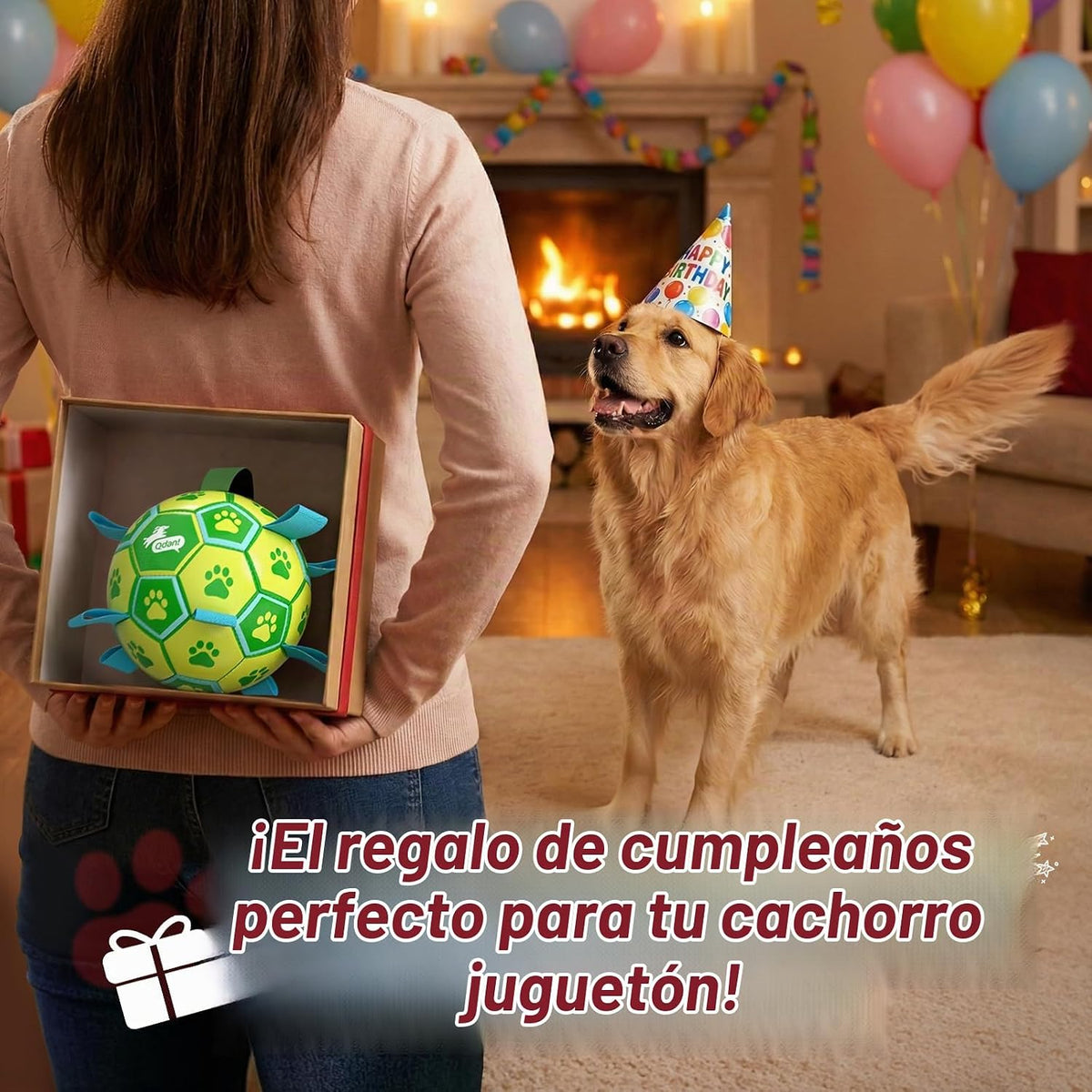 QDAN - Pelota de fútbol para perros, juguete de tirar para perros,...
