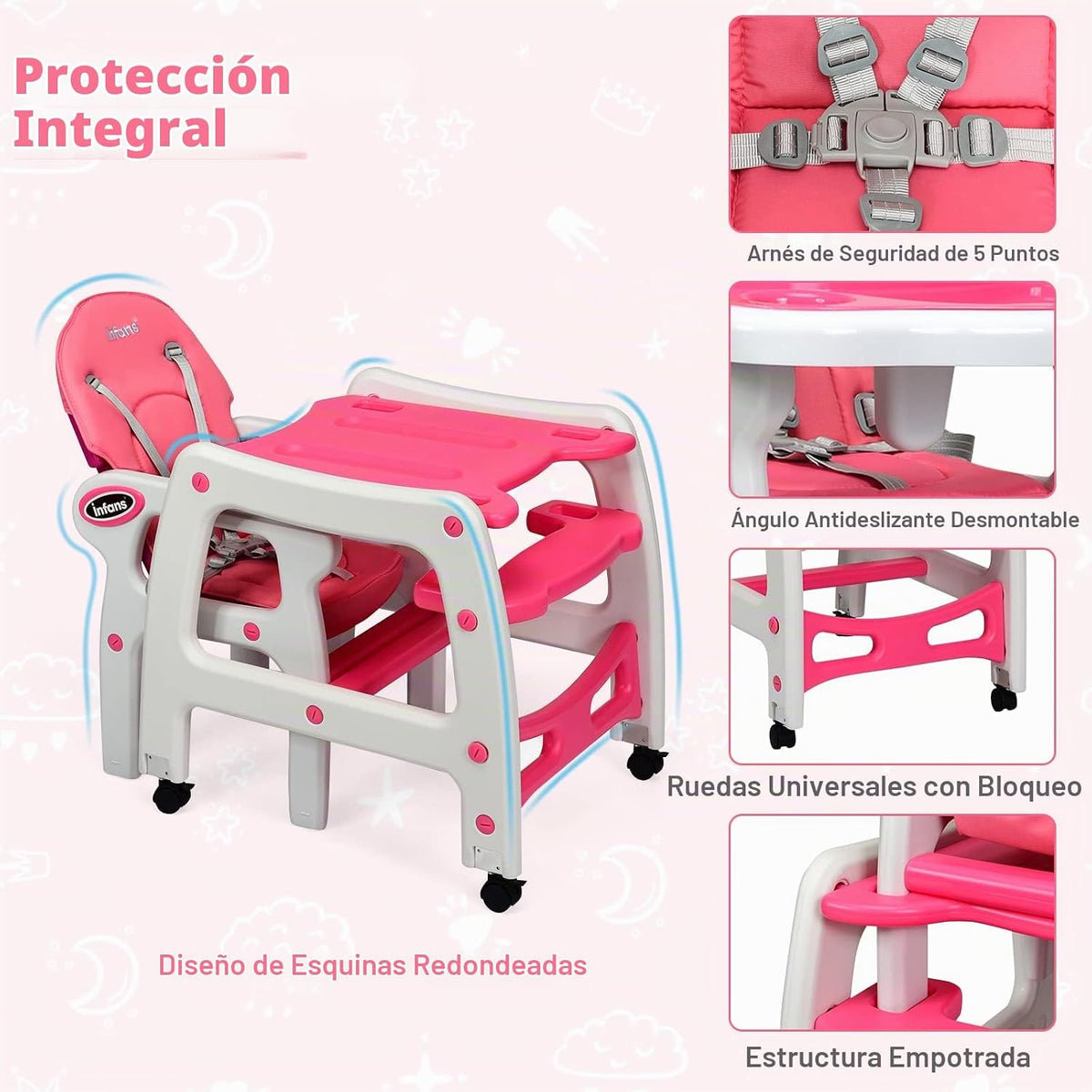 INFANS 5 en 1 Silla Alta para Bebé, Juego de Silla y Mesa Convertib...