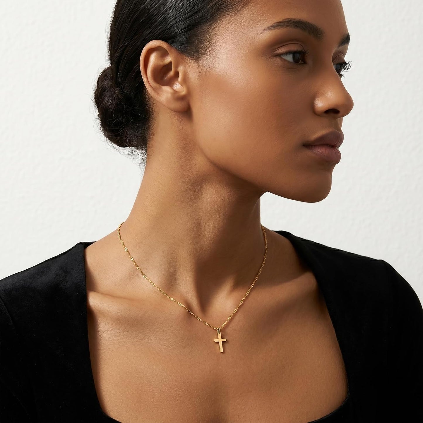 Fezodo - Collar de cruz para mujer, moderno - Delicado 18K chapado...