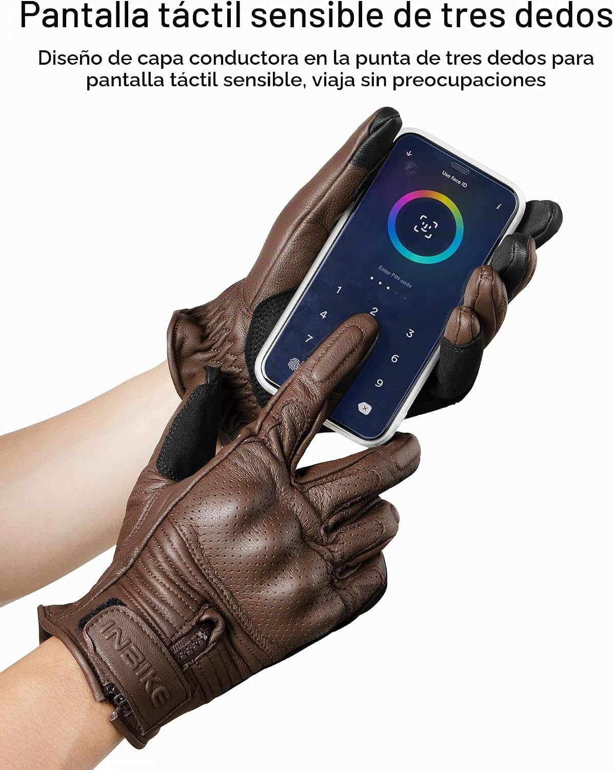 INBIKE Guantes de moto para hombres de cuero genuino perforado prem...