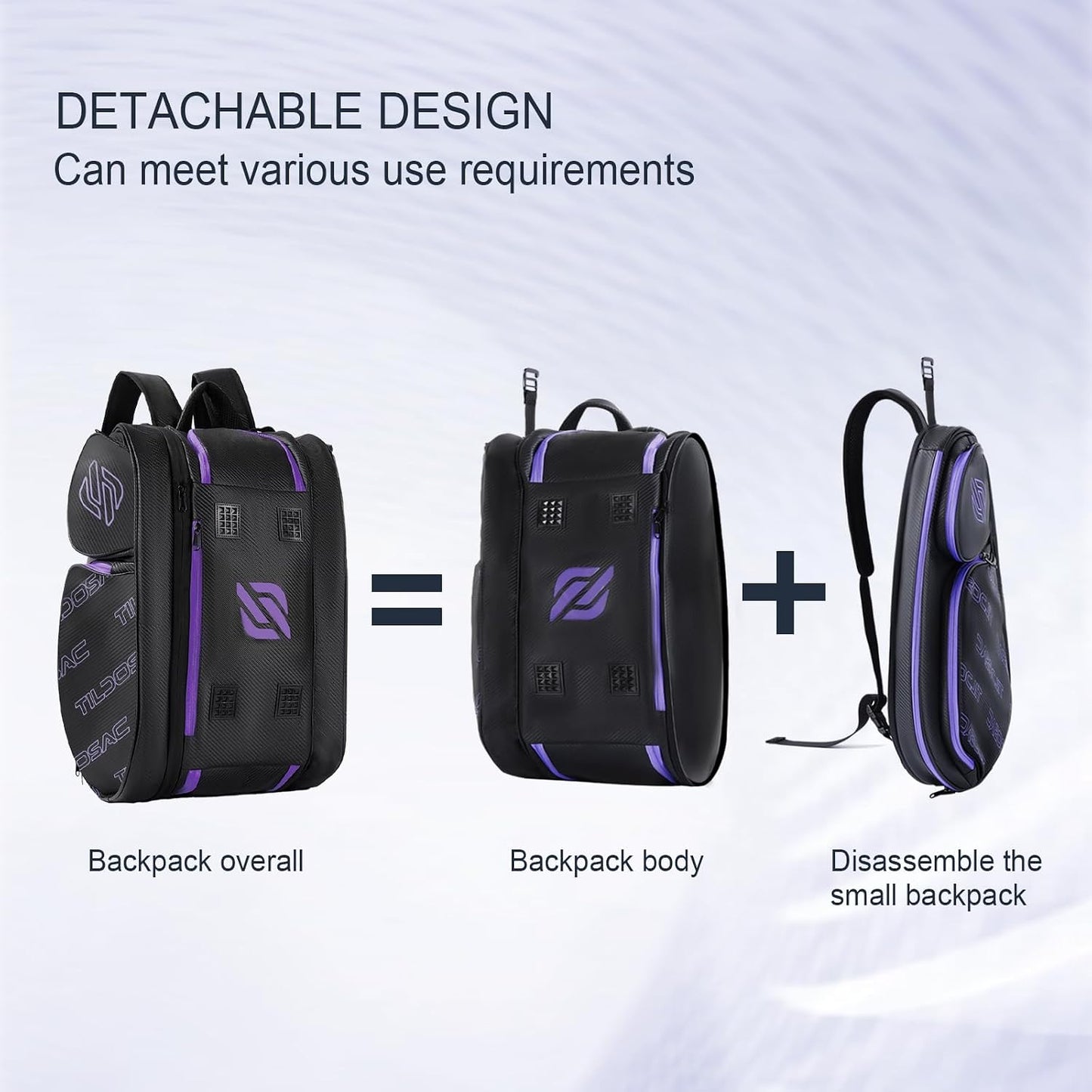 TILDOSAC Bolsa desmontable 2 en 1 para pickleball y pádel para homb...