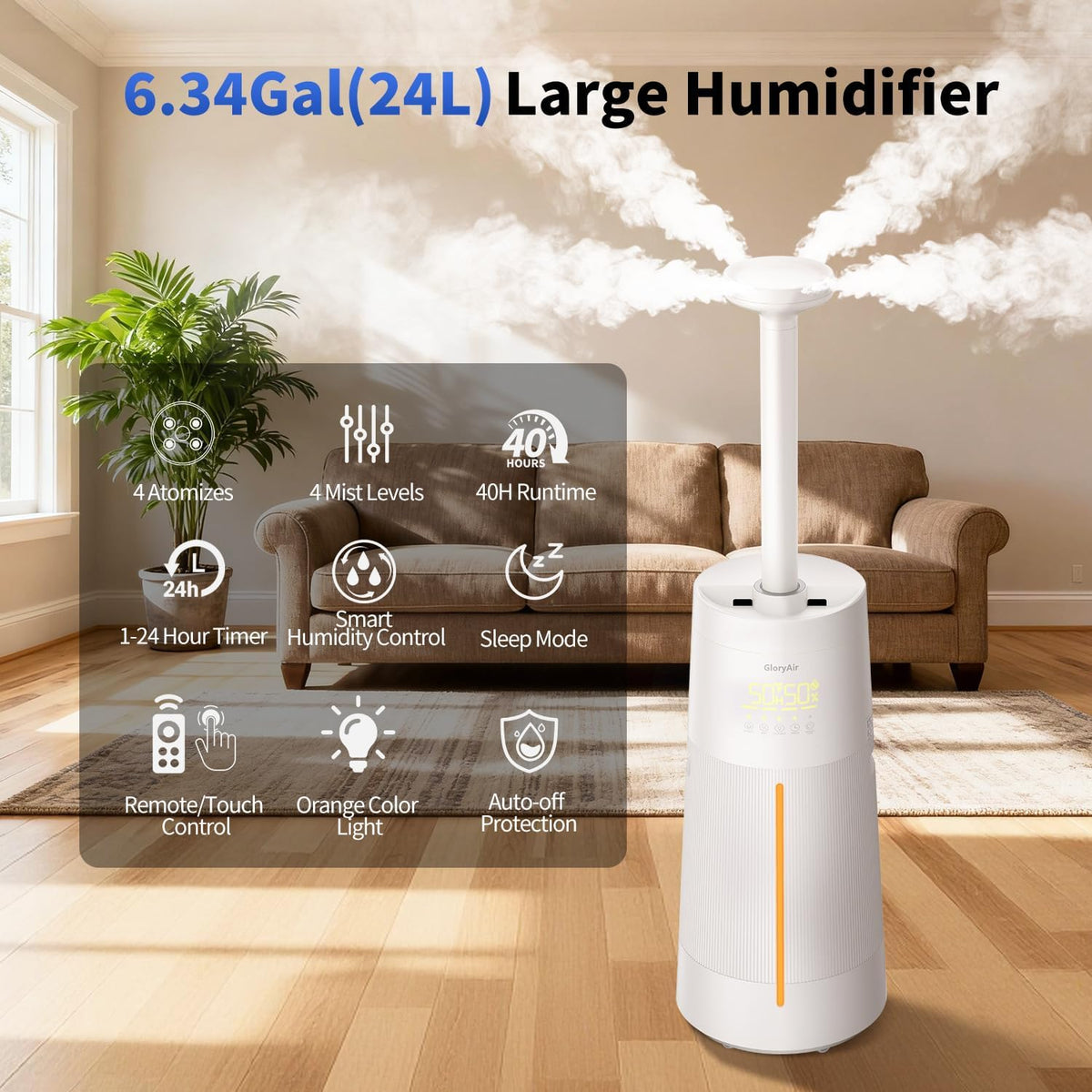 Humidificador GloryAir para habitaciones grandes, niebla fría de 6,...