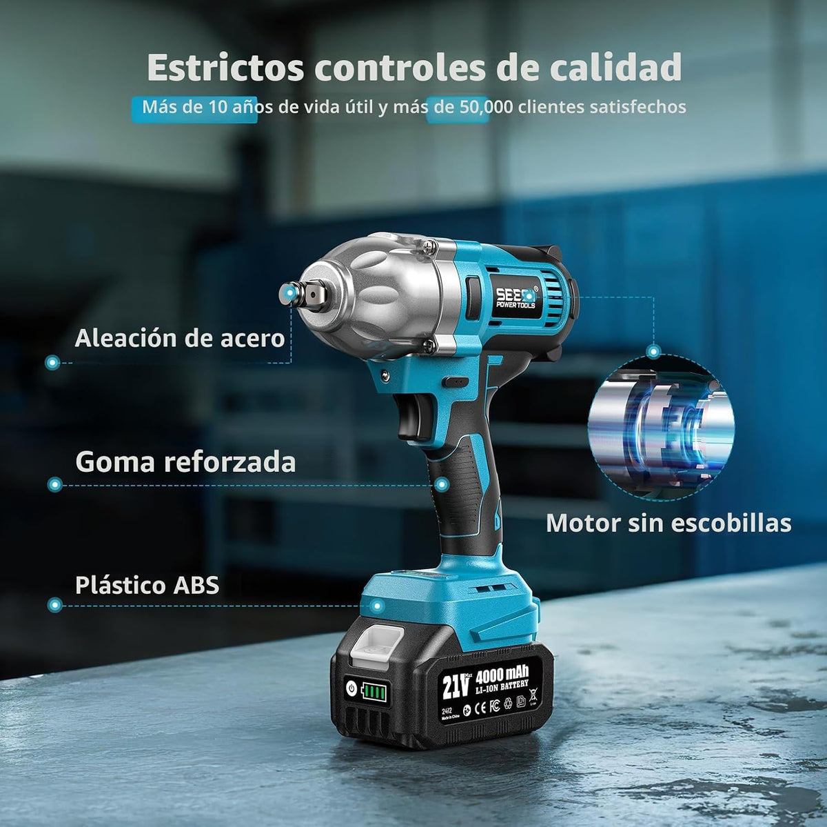 Seesii Llave de Impacto 665 FT-LBS(900N.m) 3300IPM 1\/2 Pistola de...