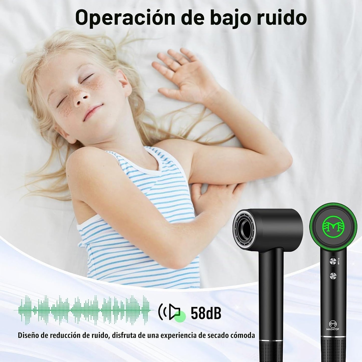 Secador de pelo iónico negativo de alta velocidad con motor sin esc...