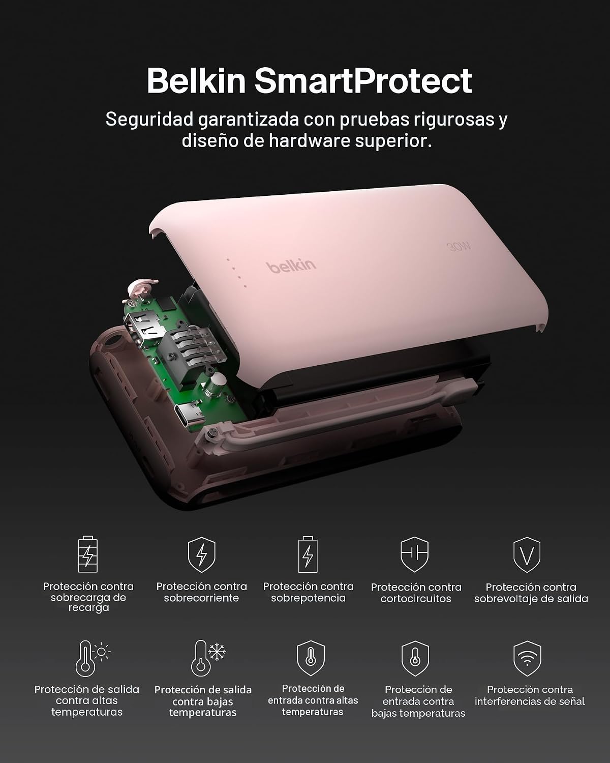 Belkin Cargador portátil, banco de energía con cable integrado de 2...