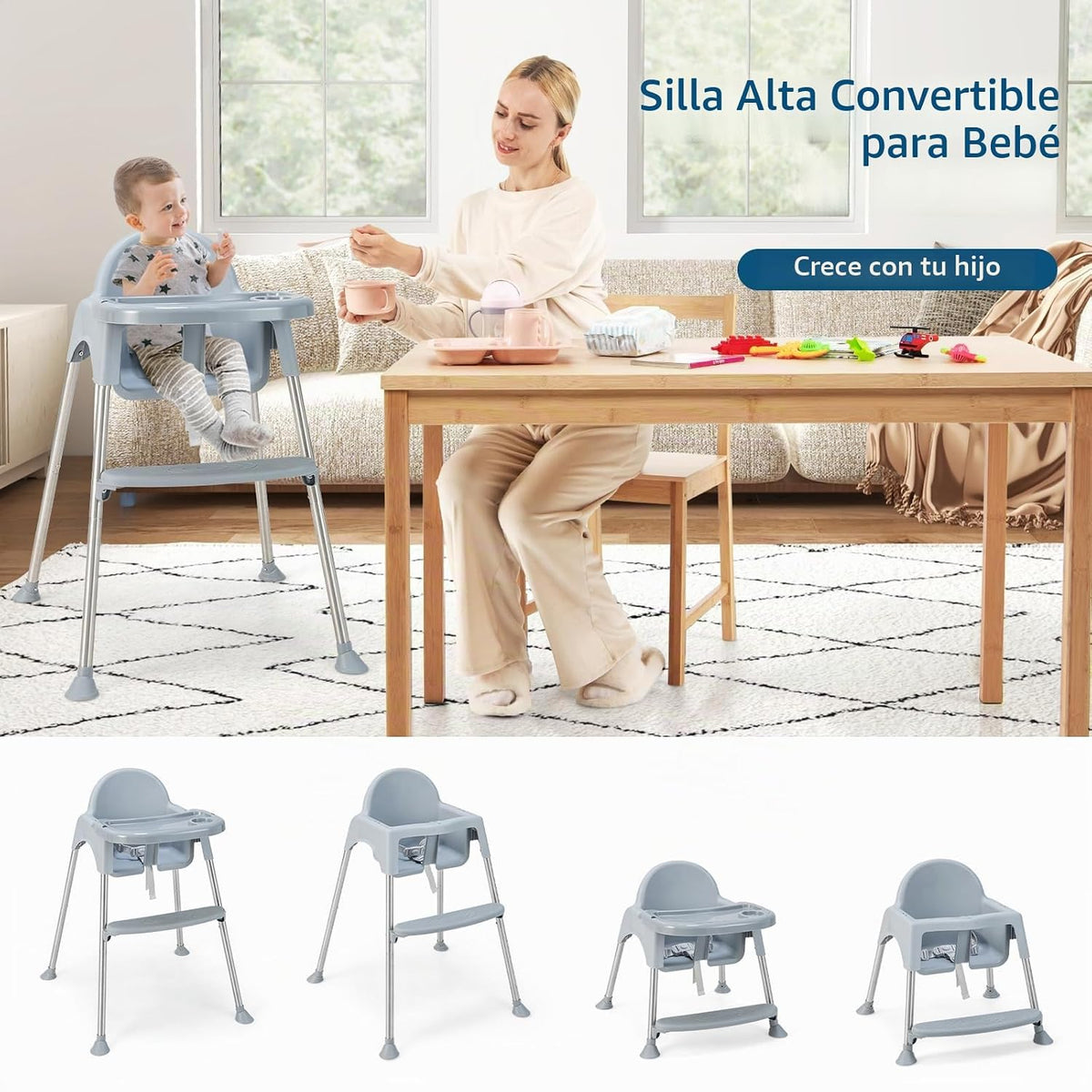 HONEY JOY Silla alta para bebé, silla alta convertible 4 en 1 para...