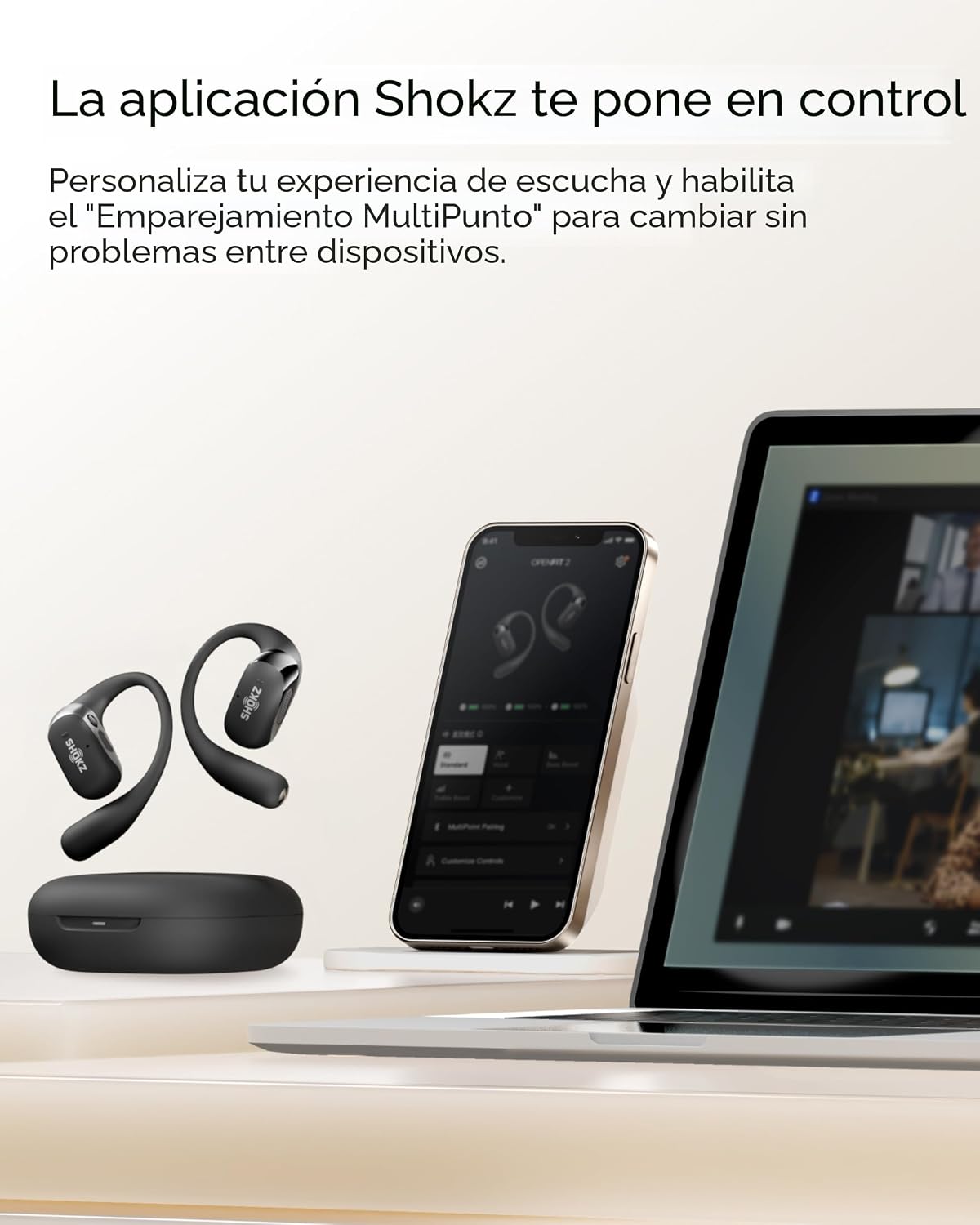 SHOKZ OpenFit 2 Auriculares Bluetooth con gancho abierto para la or...
