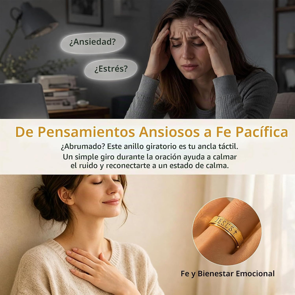 Anillo de ansiedad giratorio para mujeres: juguetes para jugar con...