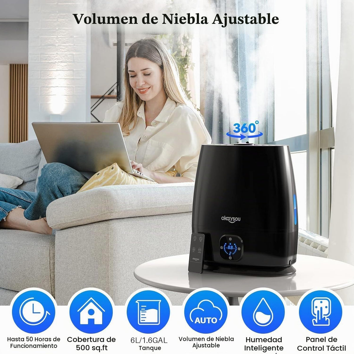 Okaysou Humidificadores, humidificador inteligente y difusor de 6 l...
