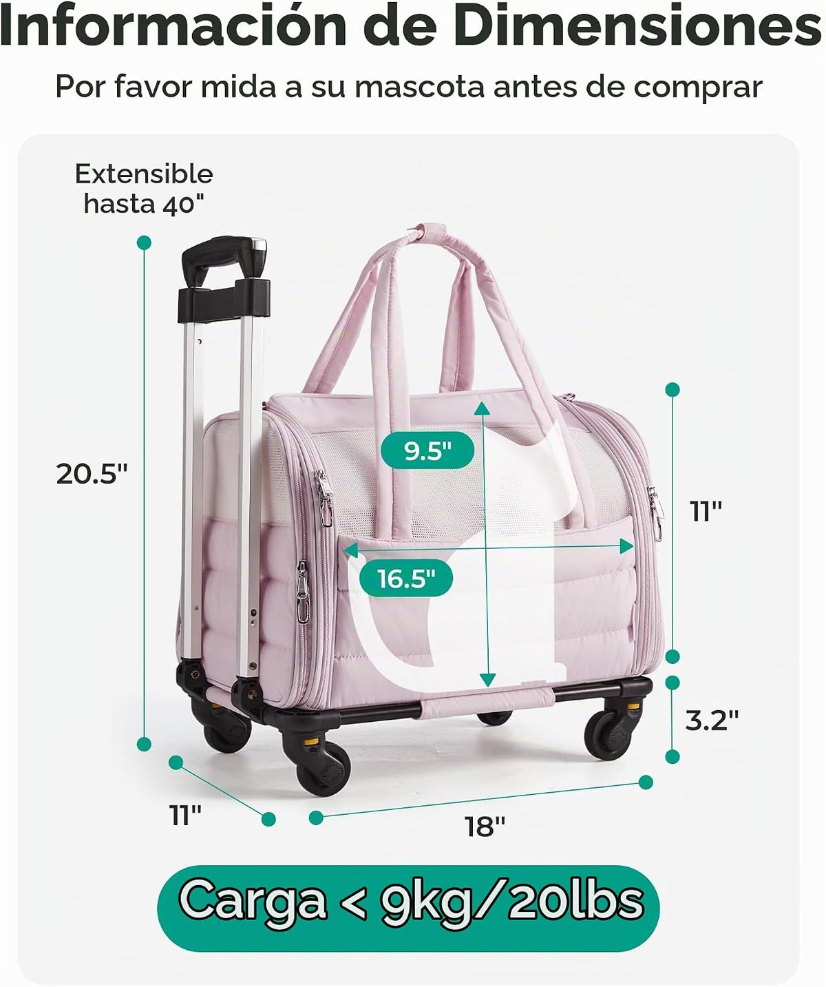 BAGSMART Transportador para gatos con ruedas, bolsa de viaje para m...