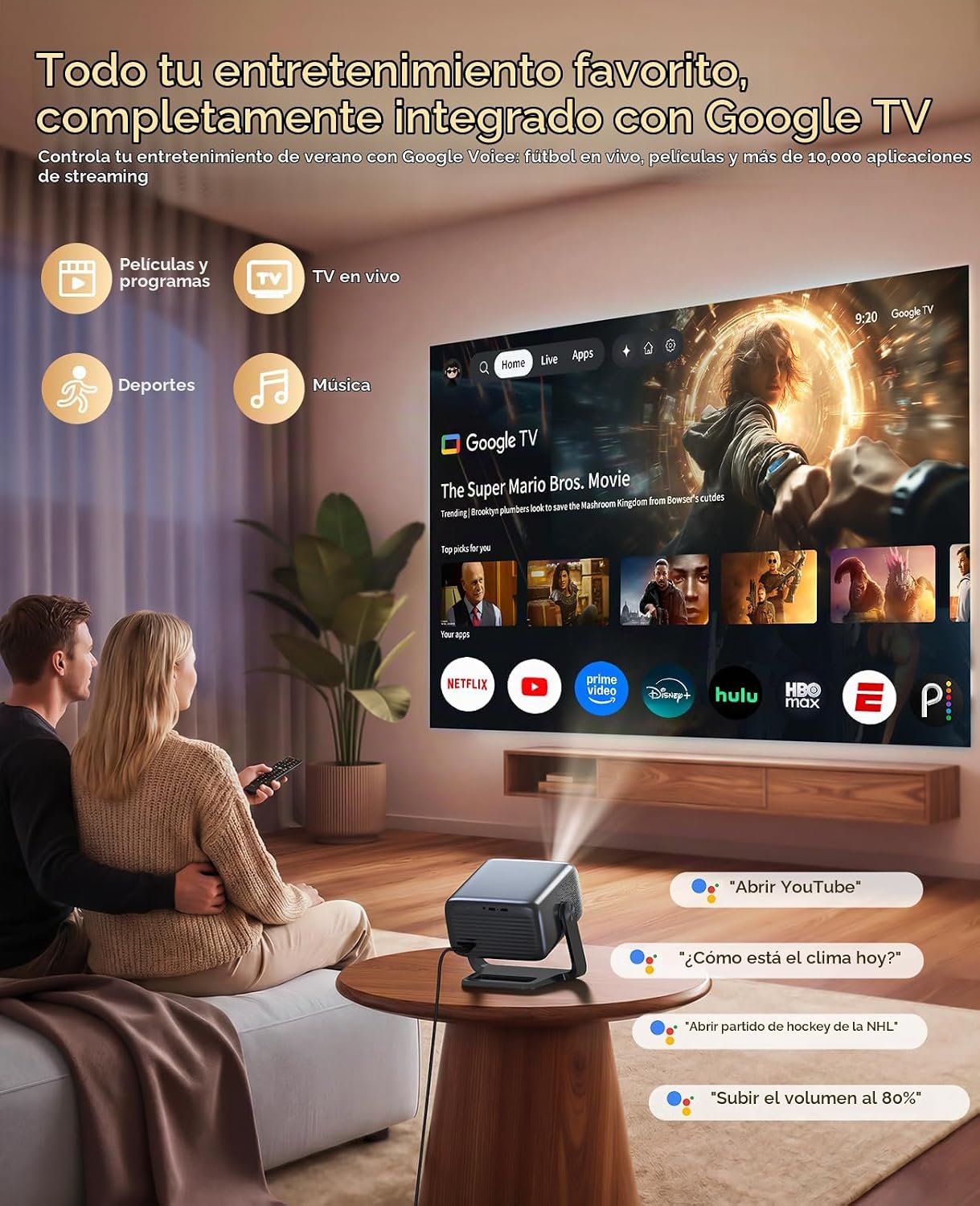 Proyector inteligente 4K [Google TV Stick integrado y soporte de 36...