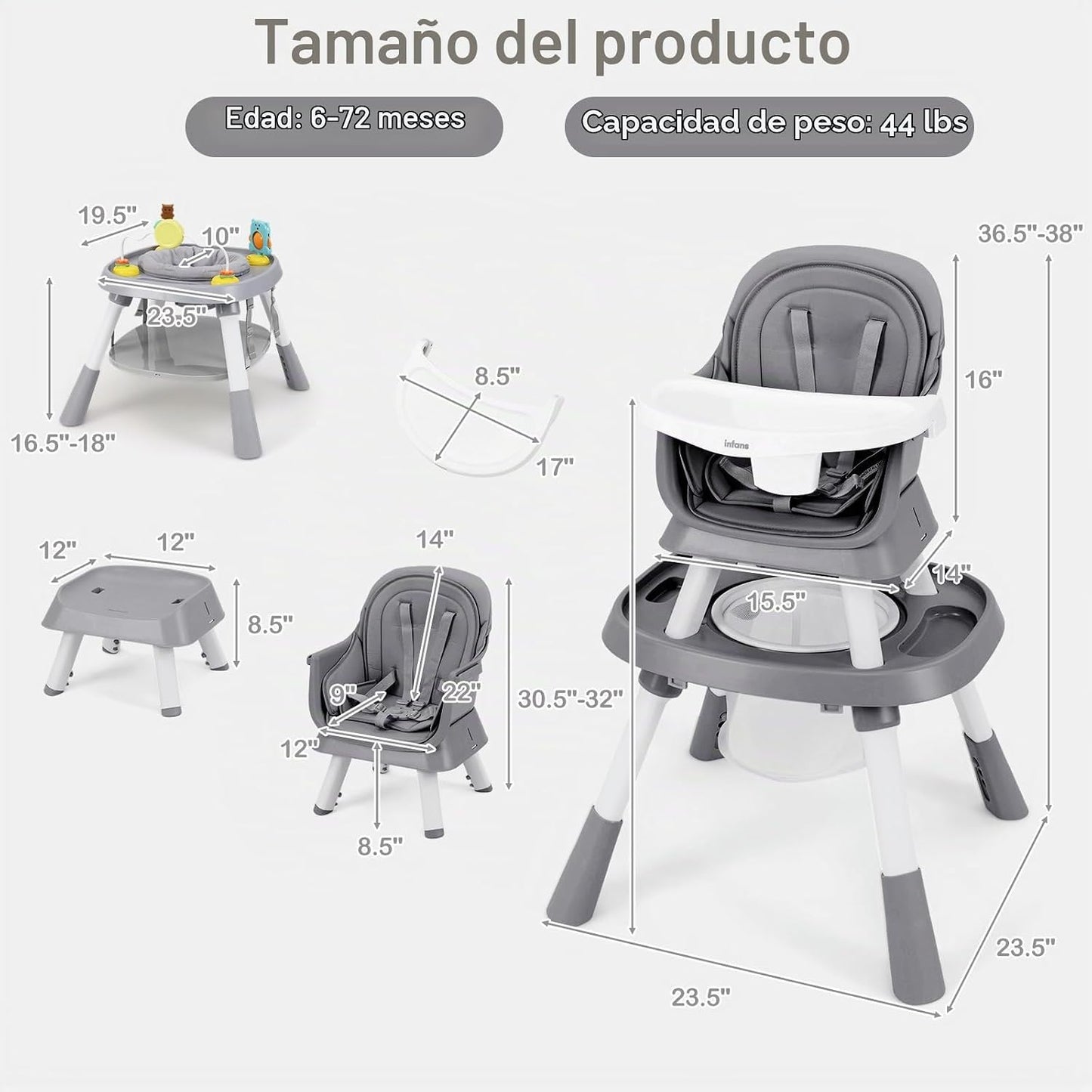 INFANS Silla alta 9 en 1, silla alta convertible para bebés y niños...
