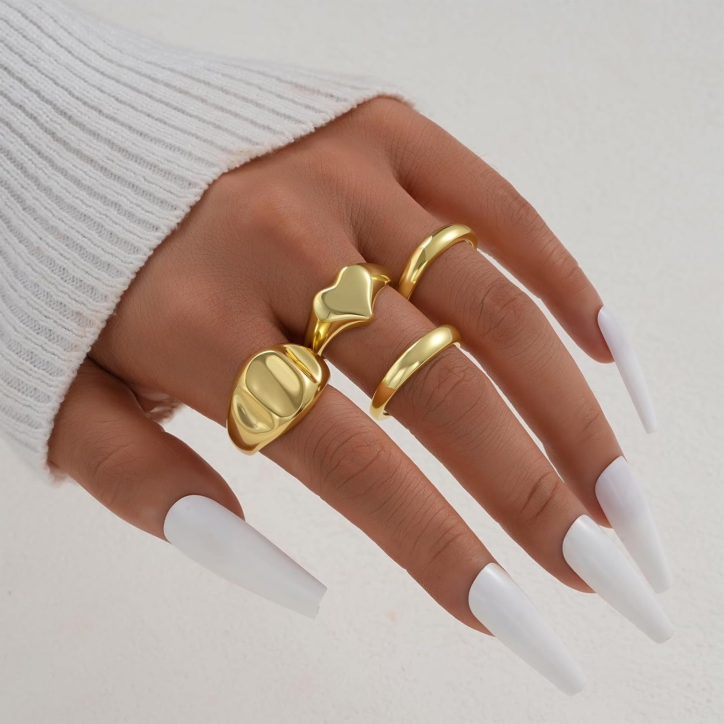 YEEZII Anillos Gruesos de Oro para Mujer Sin Deslustre, Anillo de P...