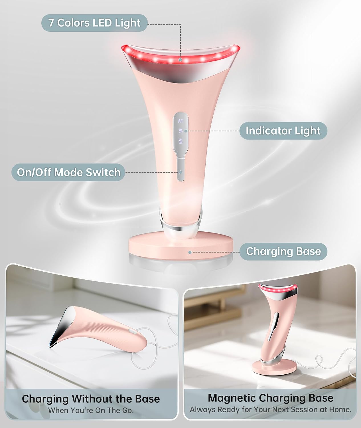 Dopsikn Masajeador facial de terapia de luz de 7 colores con vibrac...