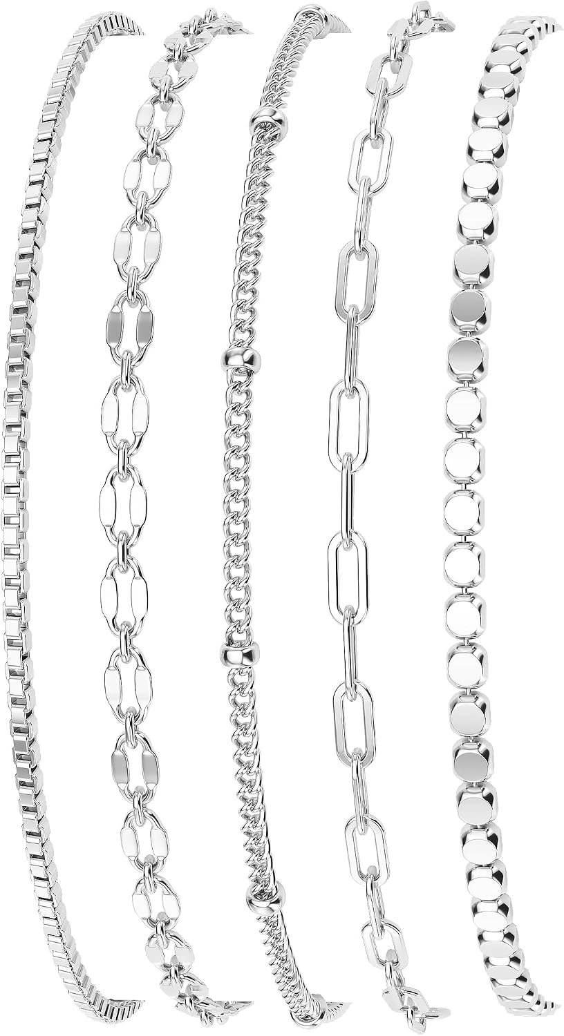 MBW Pulseras chapadas en plata para mujer, delicadas pulseras de pl...