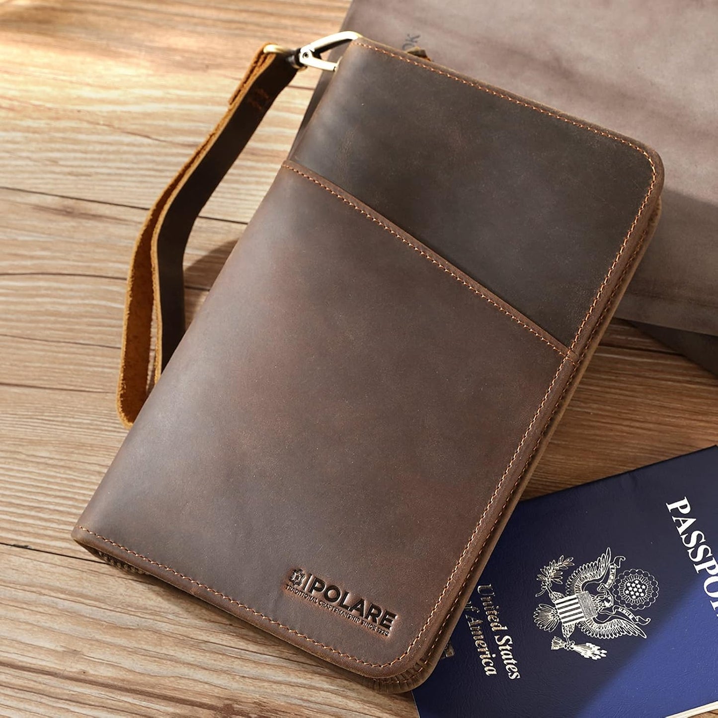 Polare - Funda de piel de grano completo para pasaporte, para hombr...