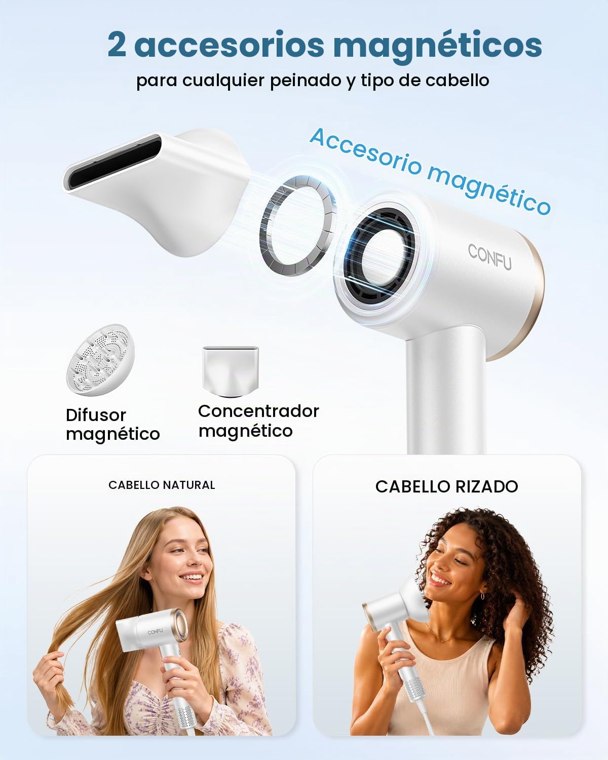 CONFU - Secador de pelo con difusor para cabello rizado, secador ió...
