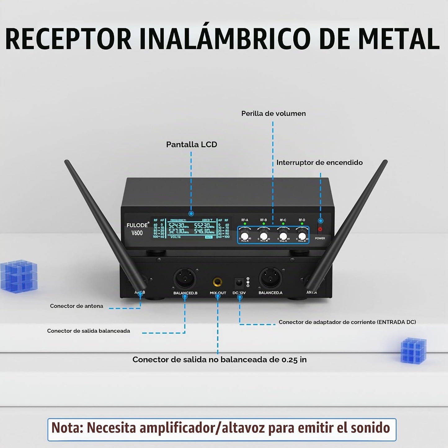 FULODE Micrófonos de solapa Sistema de micrófono inalámbrico UHF de...