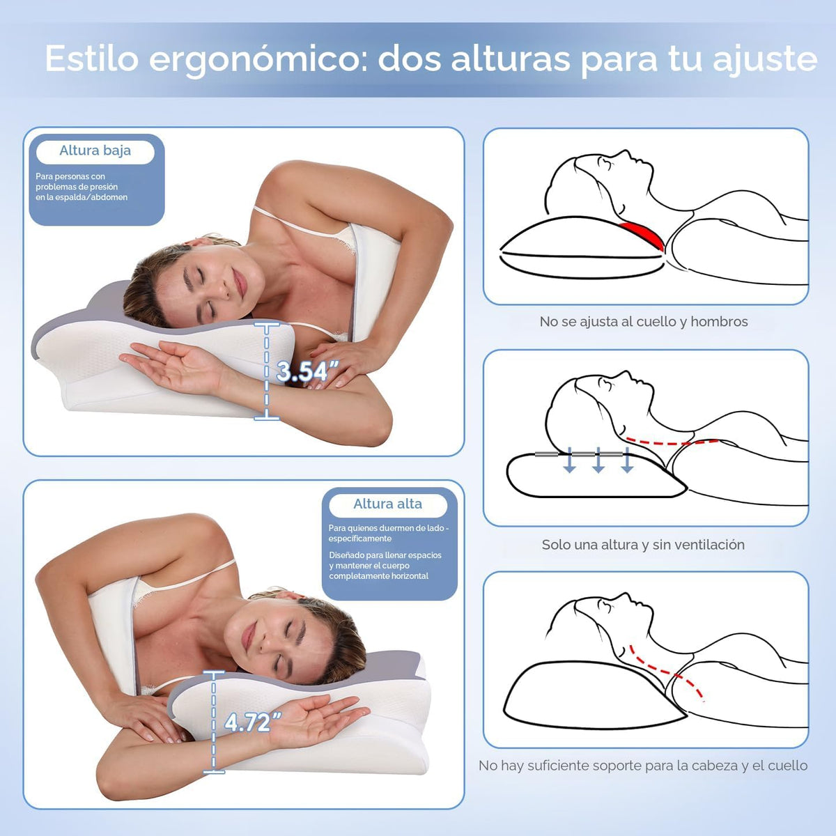 Missleep Almohada cervical para el cuello, almohada ergonómica de e...