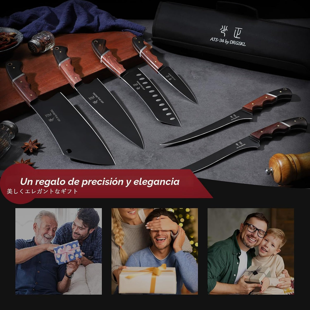 DRGSKL Juego de cuchillos de cocina con bolsa, juego de 6 cuchillos...