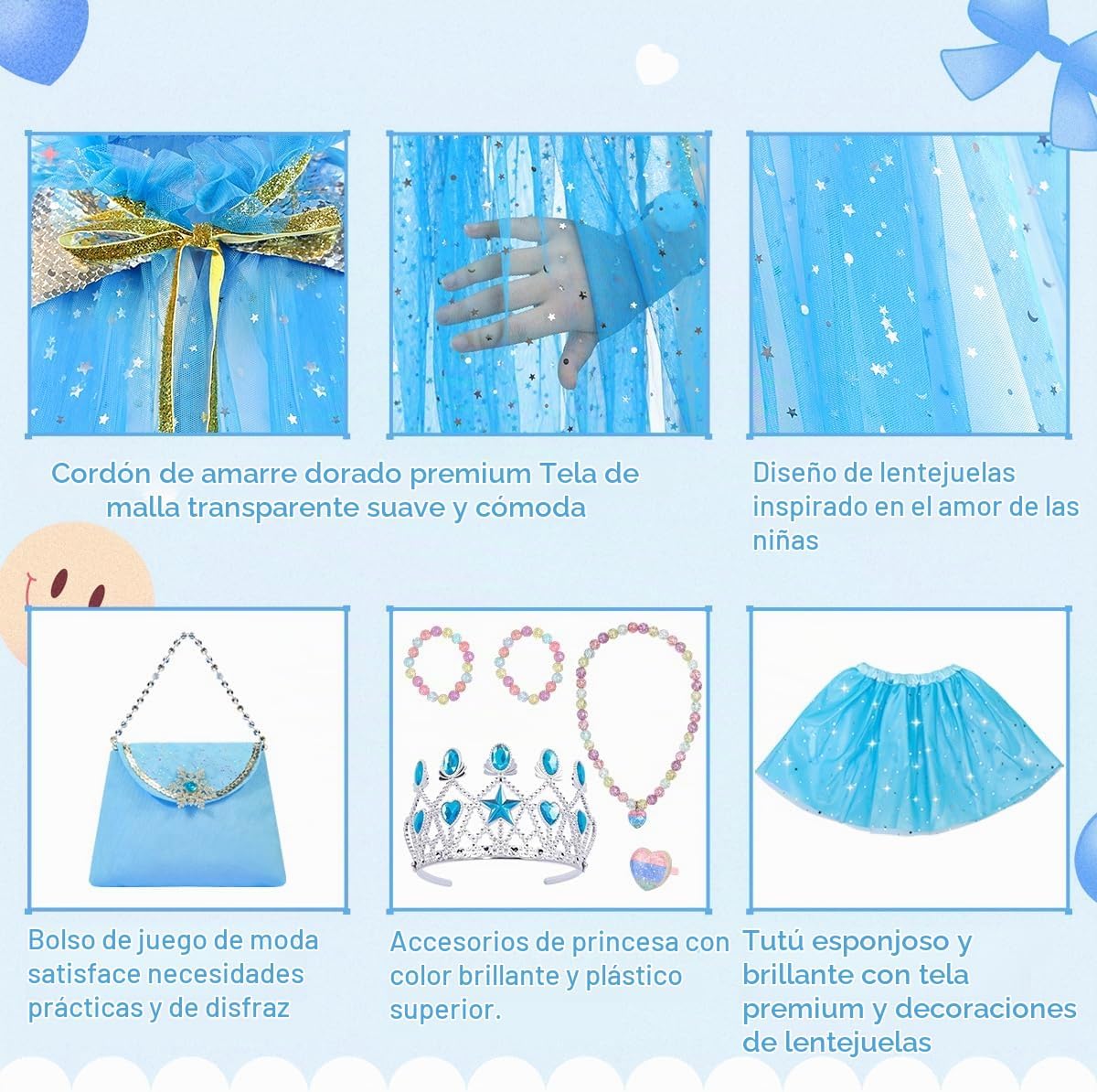 Meland Ropa de princesa para niña, 11 piezas de capa de princesa co...