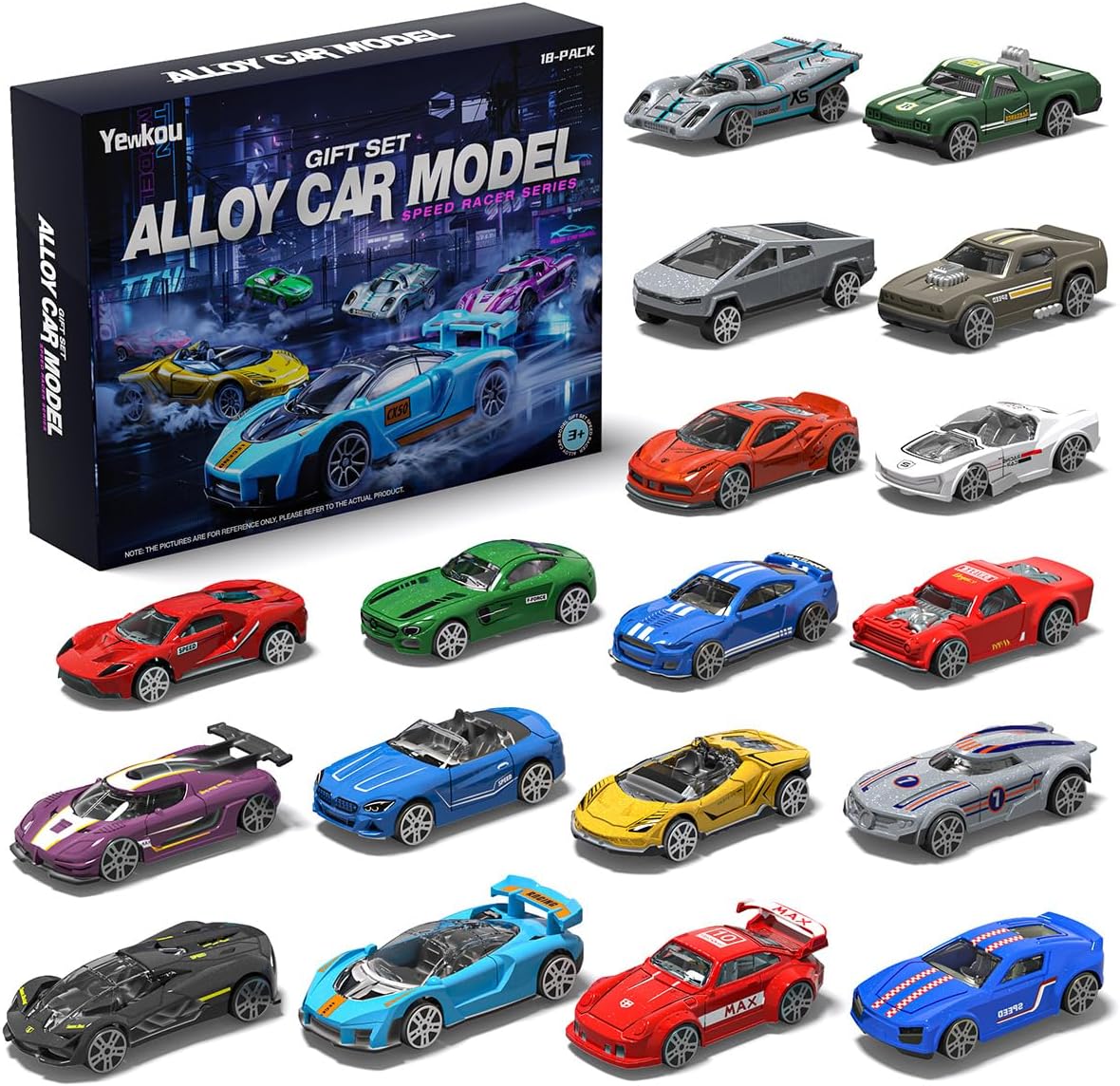 Yewkou Toys Cars Paquete de 18, Juego de vehículos de metal fundido...