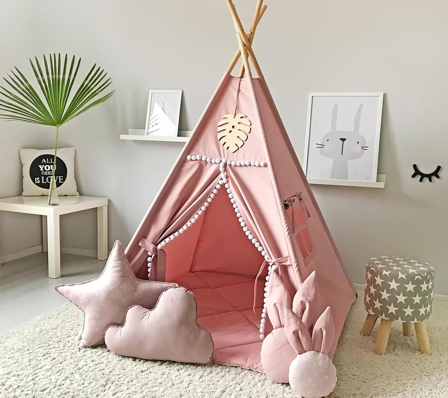 RONGFA Tienda Tipi para Niños con Pompón Blanco - Tipi de Juego Int...