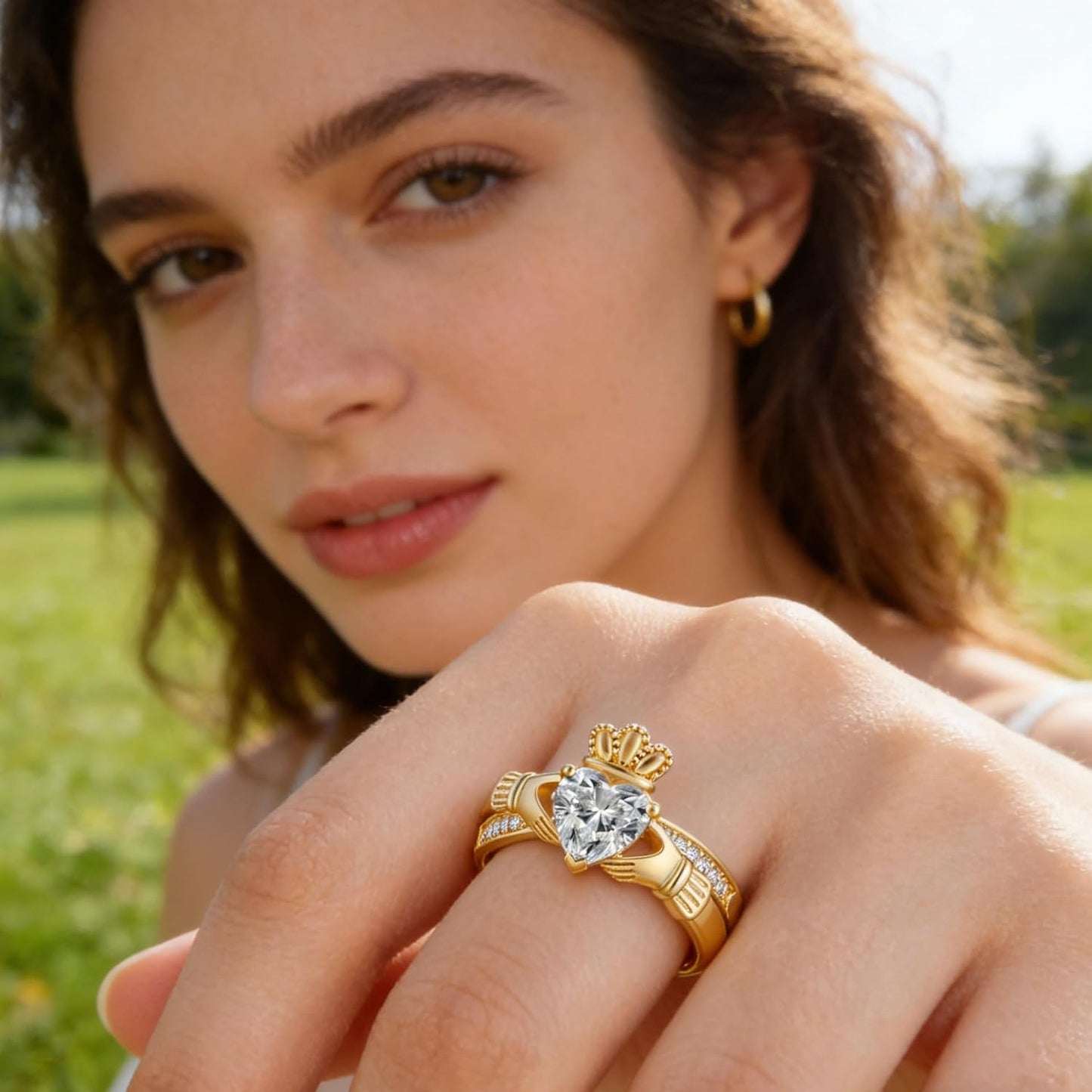 Anillo Claddagh de oro para mujer, anillo irlandés de oro de 18 qui...