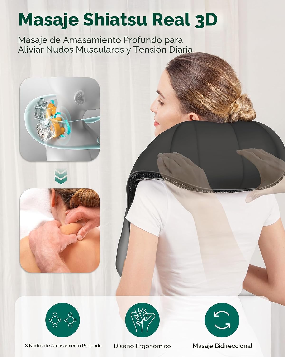 Snailax Shiatsu Masajeador de cuello con calor, hombros y espalda |...