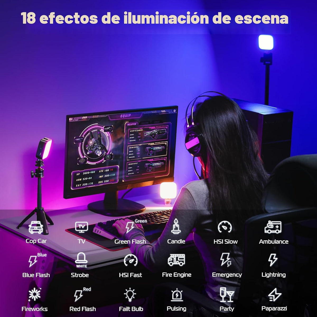 ULANZI Luces de video RGB U60 Luz de cámara LED negra 360° Iluminac...