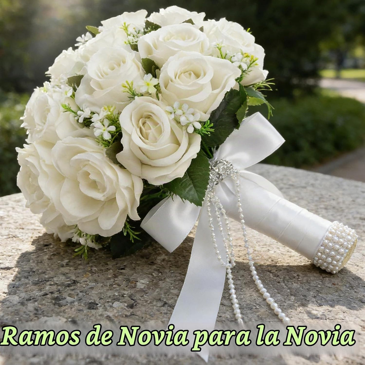 Wowagoga Ramo de boda de 12 pulgadas con cintas de cristales de per...