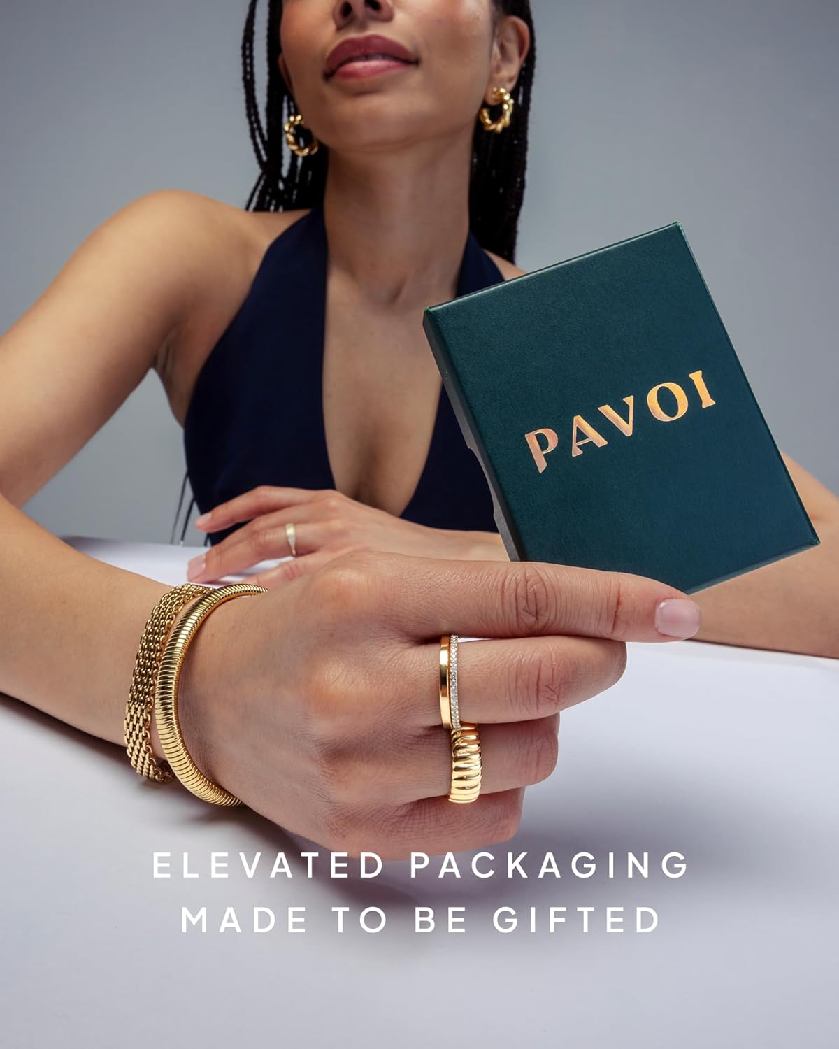 PAVOI Anillo de eternidad chapado en oro de 14 quilates para mujer...