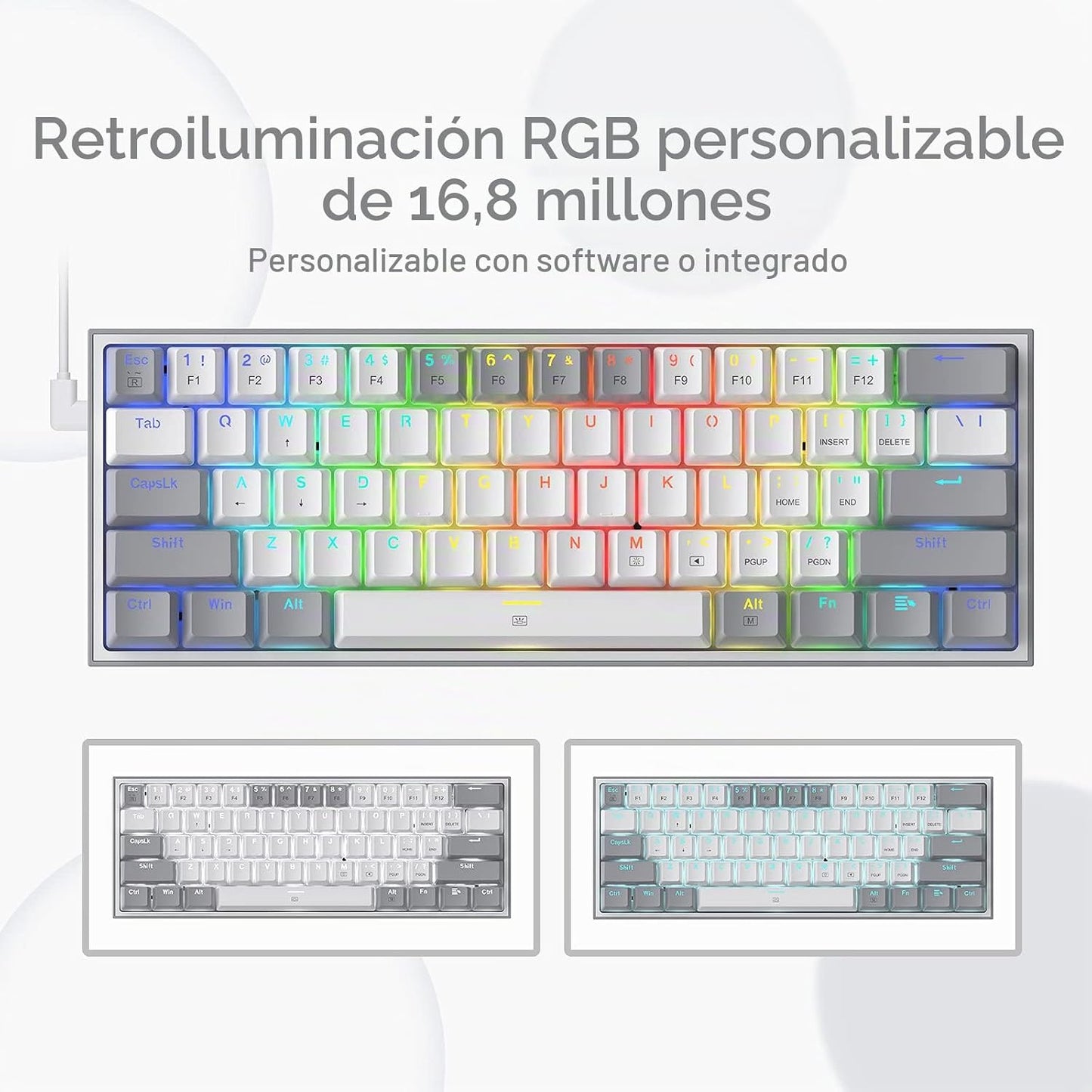 Redragon K617 Fizz - Teclado con cable para juegos RGB 60%, teclado...