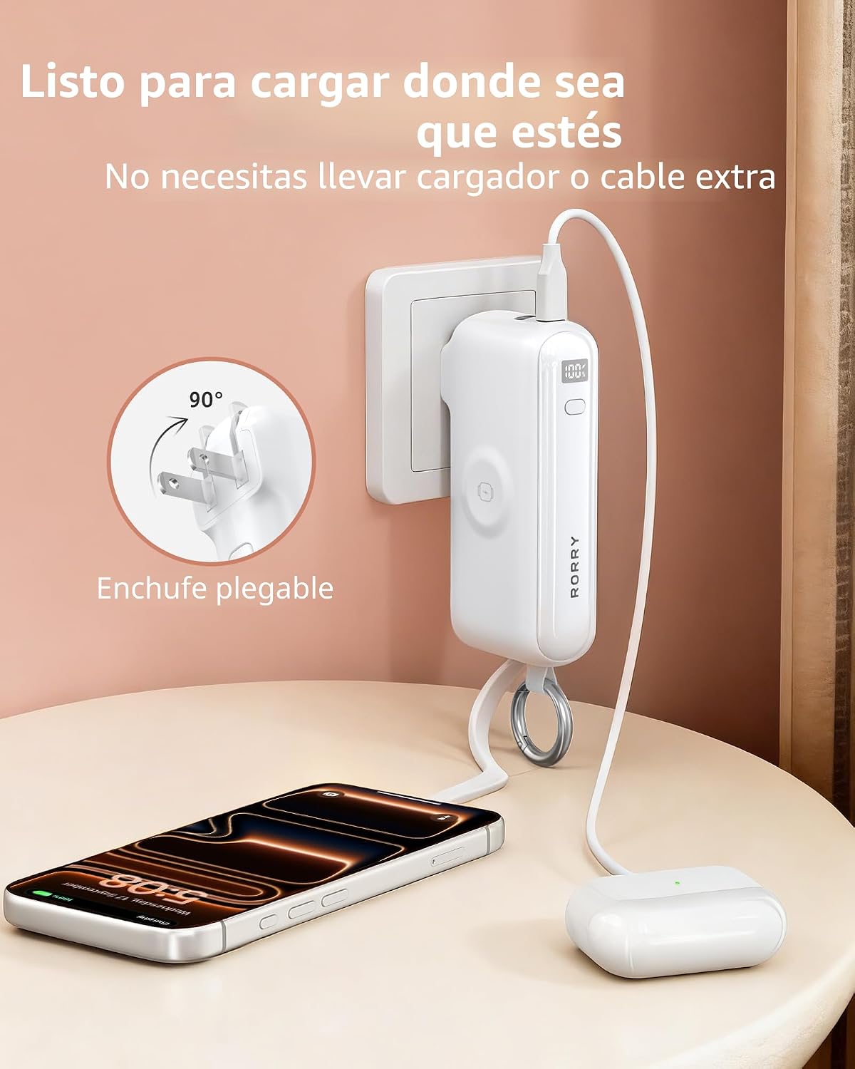 RORRY Cargador portátil de flujo 10000mAh 40W enchufe de pared Banc...