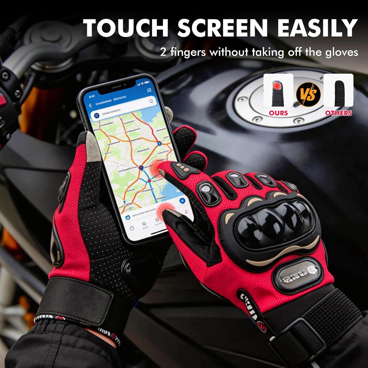 GES Guantes de motocicleta para hombre, para pantalla táctil, antid...