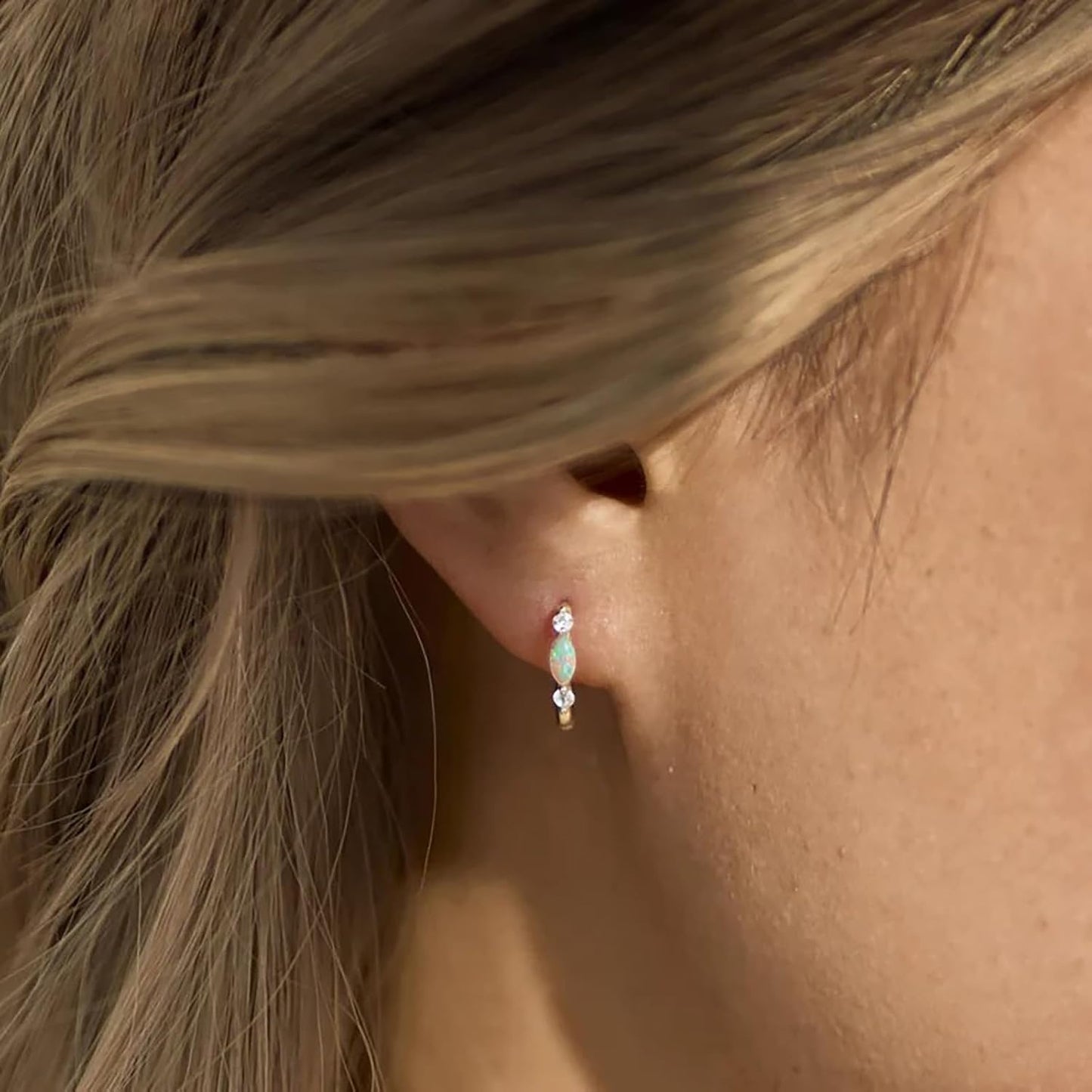 Aretes de ópalo chapados en oro de 14 quilates para mujer, aretes d...