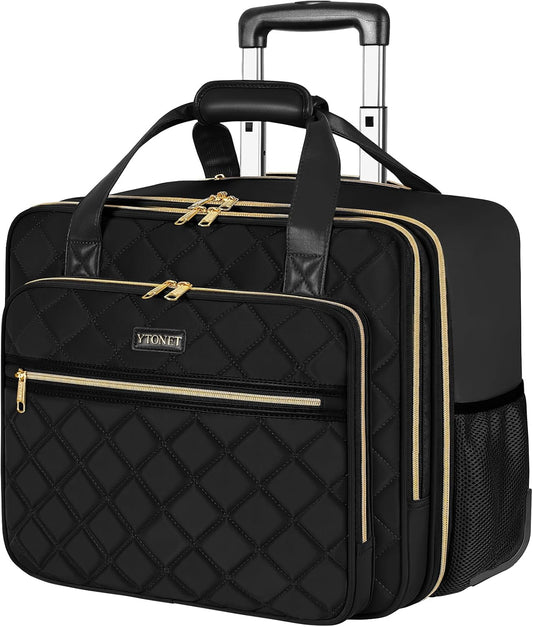 Ytonet Bolsa para portátil con ruedas para mujer, Negro, Bolsa con...