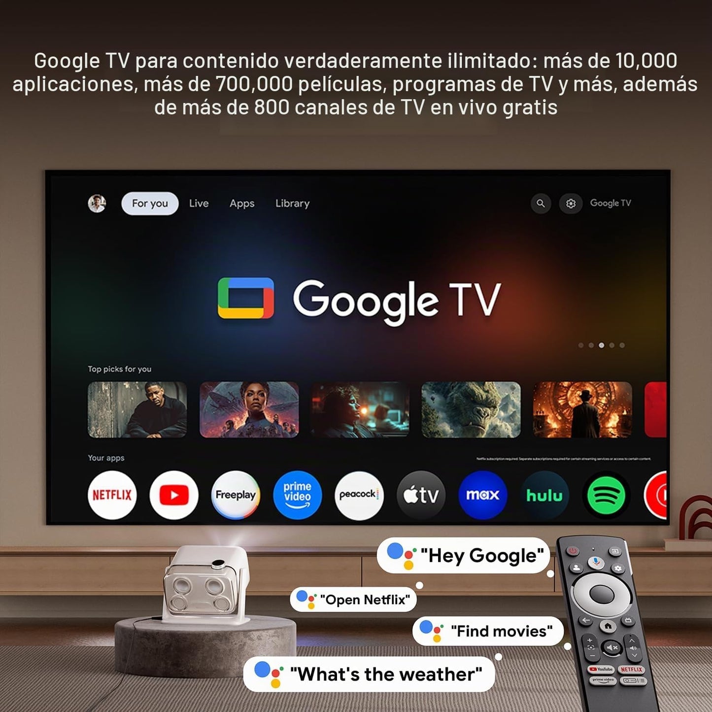 Aurzen BOOM Mini Google TV Proyector inteligente para exteriores co...