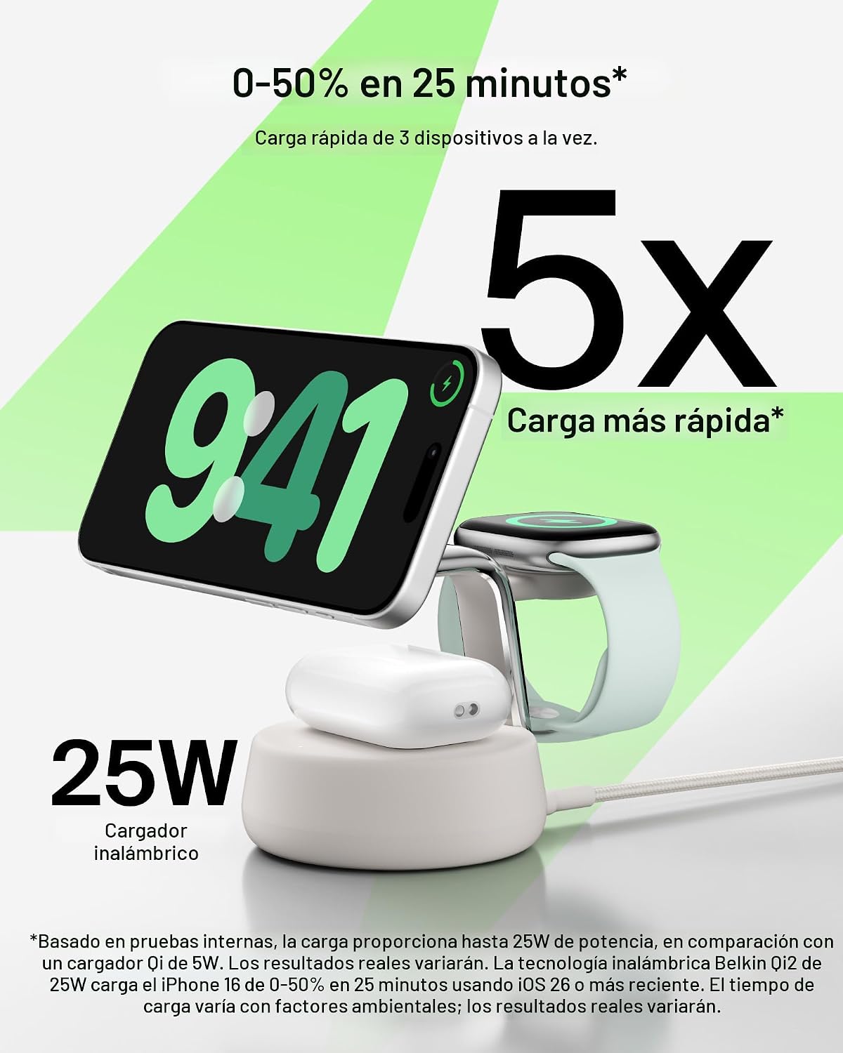 Belkin Estación de carga rápida inalámbrica Qi2.2 25W, cargador de...