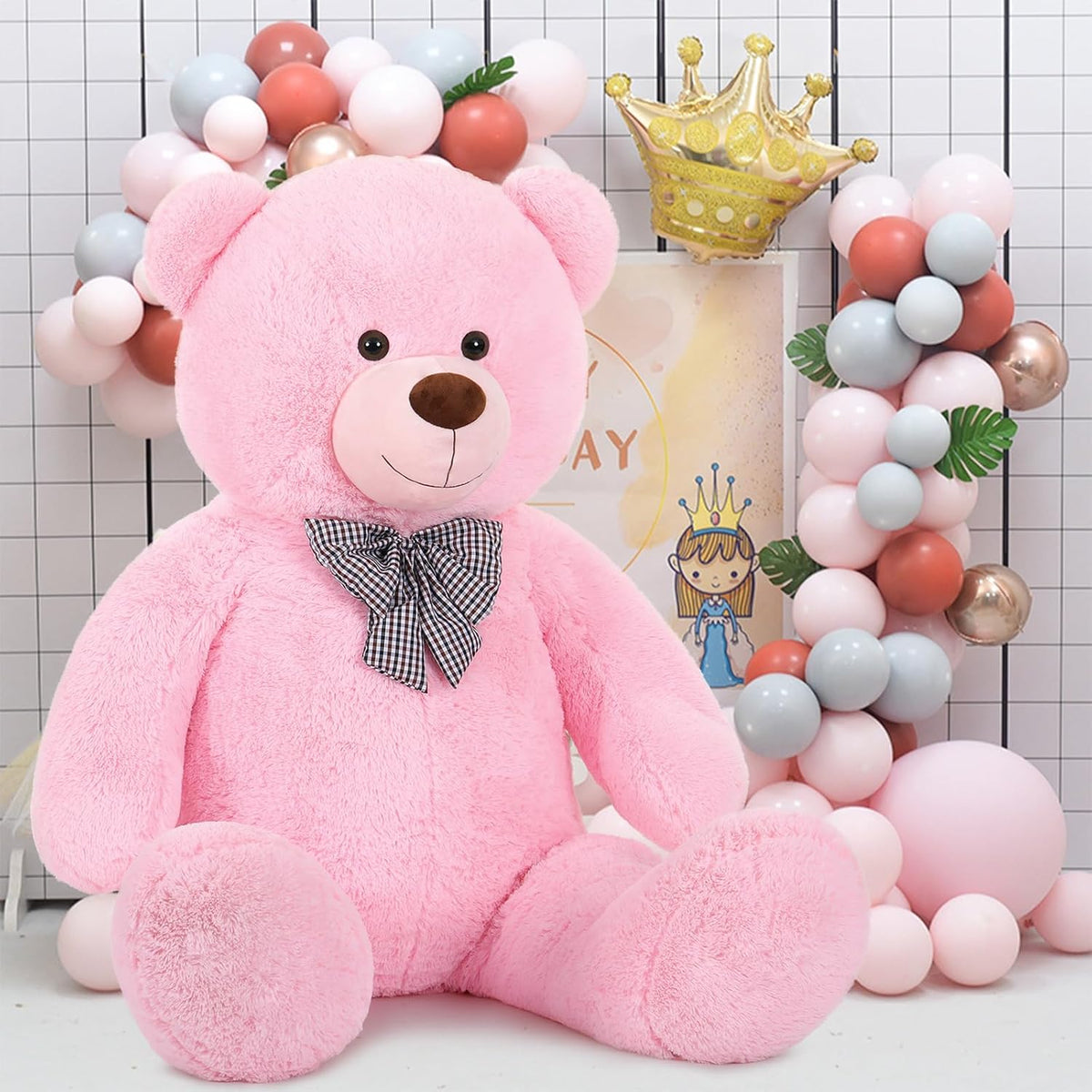 MaoGoLan Oso de peluche gigante rosa de 5 pies, suave cara sonrient...